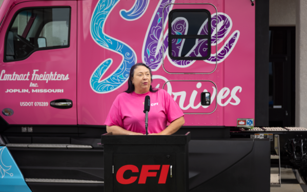 Truckload Carrier CFI Honors Women Drivers with Custom “She Drives CFI” Graphics-Wrapped Truck